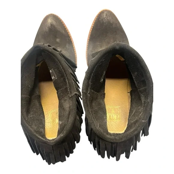Frye Jenna Fringe Short Black Suede Leather Ankle Booties 7B 3478807-BLK